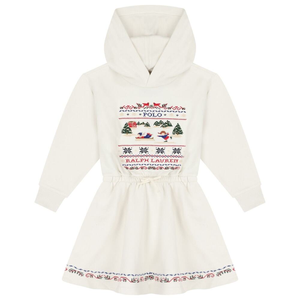 Polo Ralph Lauren Embroidered Festive Fleece Hoodie Dress Sz 6